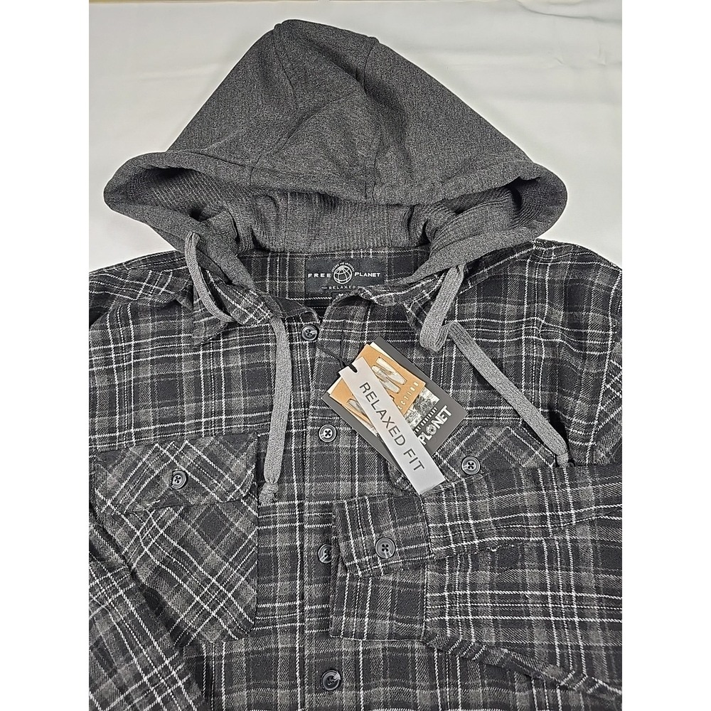 Free Planet Mens Medium Relaxed Gray Plaid Flannel Long Sleeve Shirt nwt Grunge